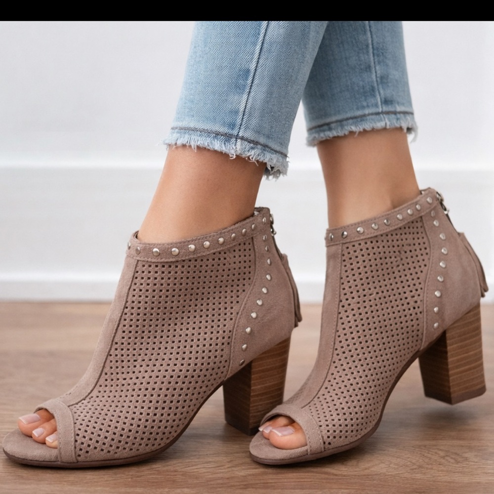 Migato Tan Perforated Suede Ankle Booties. Size 38